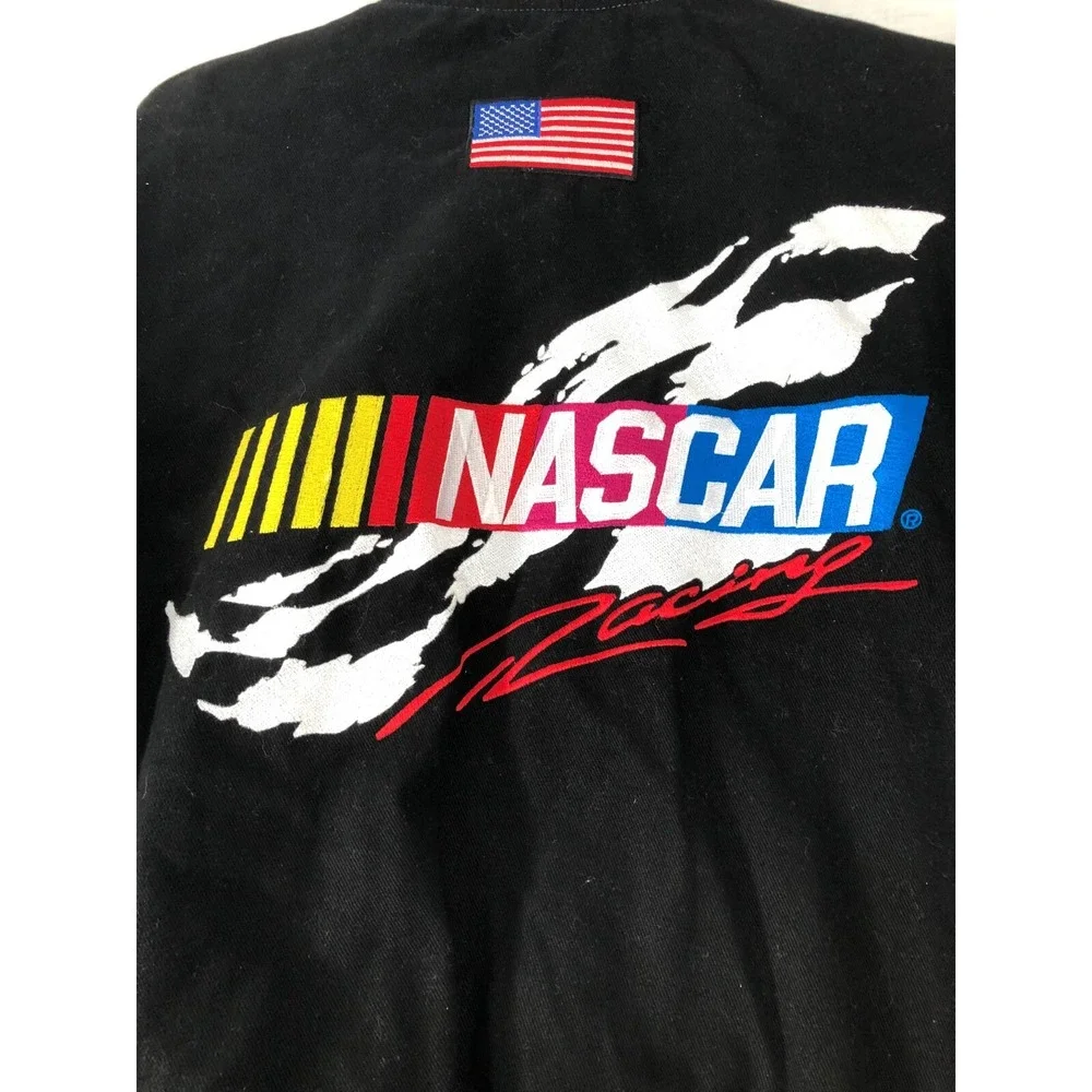 JH Design‎ NASCAR Jacket Men's 2XL XXL Black Blue Red Flag Logo Racing Coat
